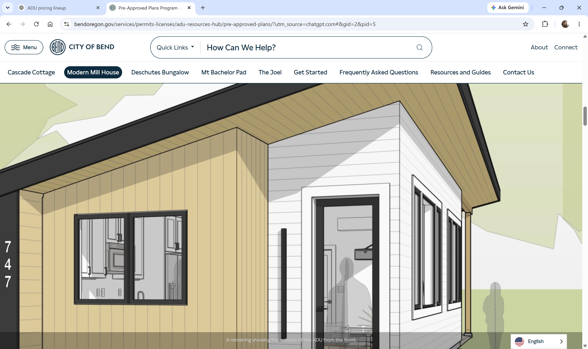 Front exterior rendering of the Modern Mill House